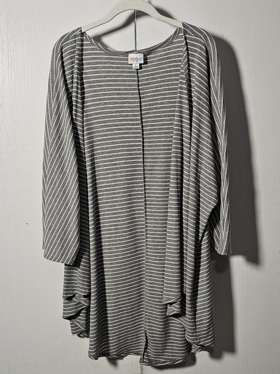LuLaRoe Sweaters - LuLaRoe Gray and White Striped Open Cardigan